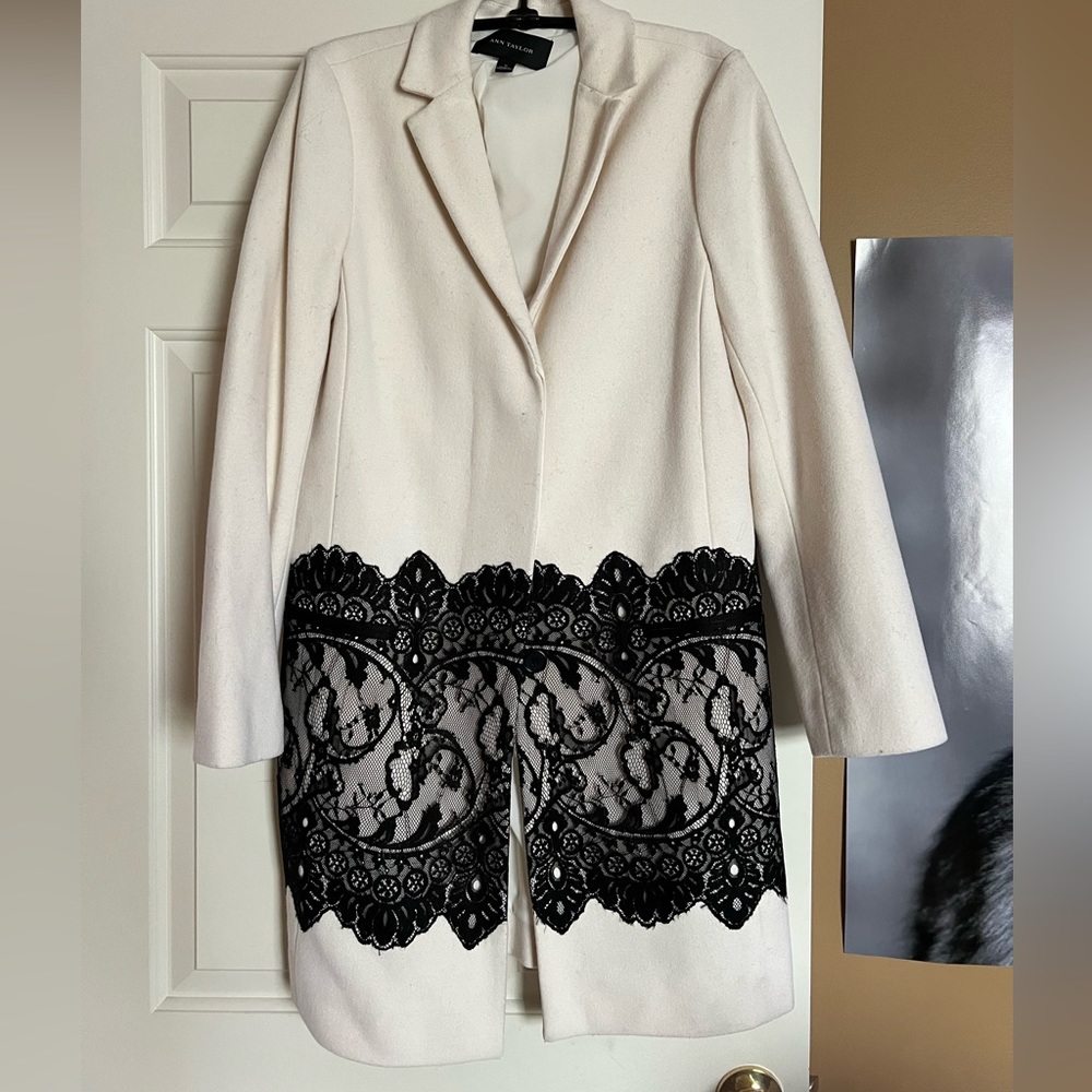 Ann Taylor white coat with lace detail.